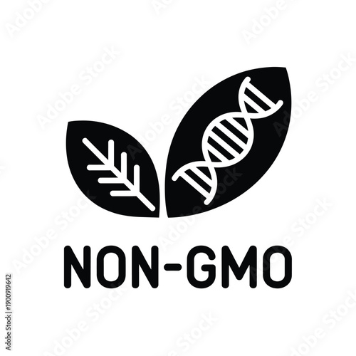Non gmo logo with leaf and dna symbol on white
