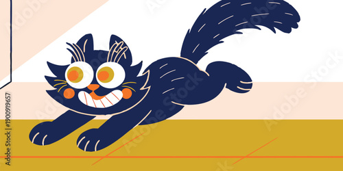 Artistic purple Maine Coon cat portrait walking through grass in a bold style