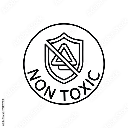 Nontoxic logo with shield and prohibition symbol  safety sign  ecofriendly label