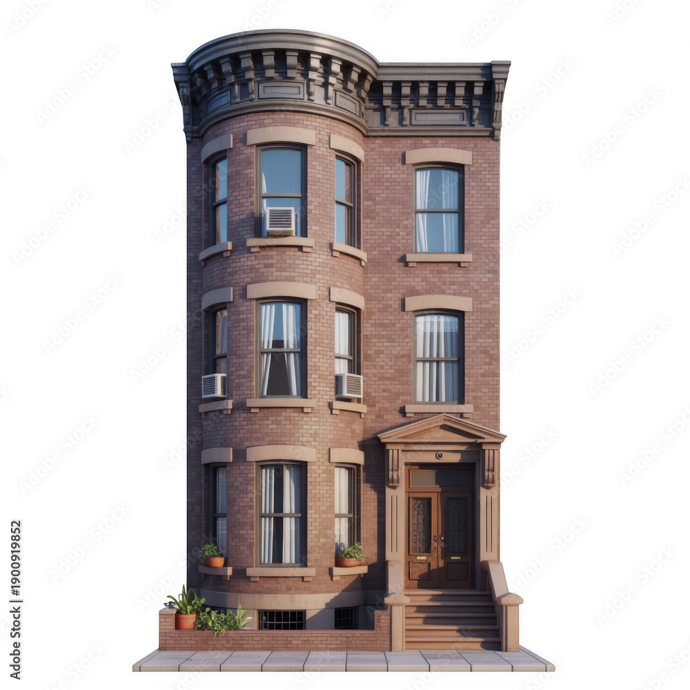 Obraz premium Classic brownstone building house architecture brick isolated on a transparent background