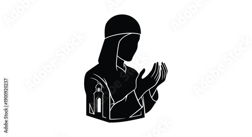 Elderly Muslim Praying Silhouette Leaving Mosque