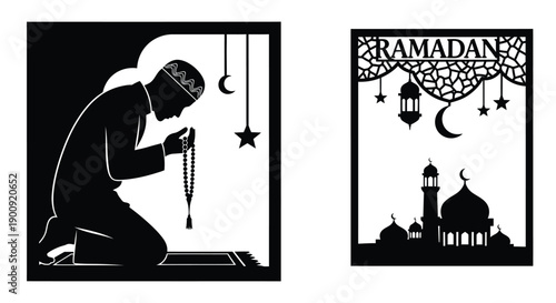 Ramadan Prayer Silhouette with Tasbih Beads