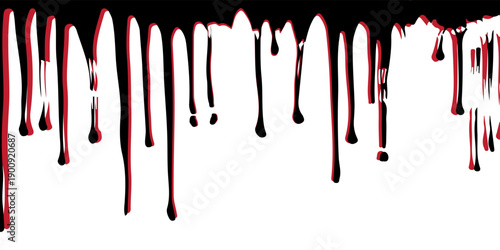 Black and red dripping oil stain, melt drips , liquid, ink silhouettes isolated vector illustration.