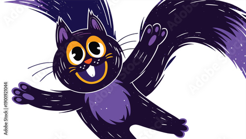 Digital illustration of a fluffy golden tabby cat walking on a sunny tiled patio