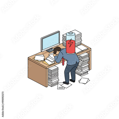 Man Overwhelmed with Office Workload Stress.