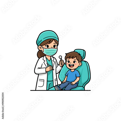 Dentist Examining Young Patient in Office.