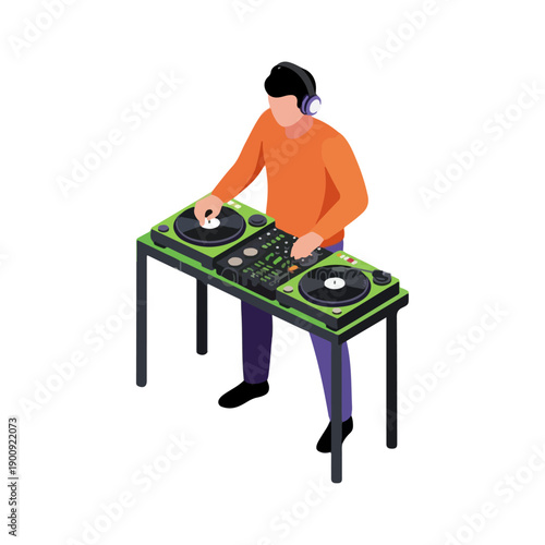 DJ Mixing Music on Turntables at Table.