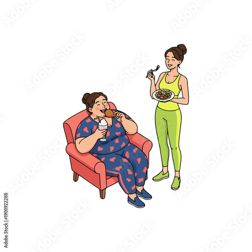 Woman serving food to man on couch.