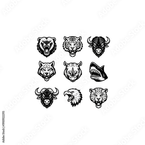 Collection of animal heads illustration.