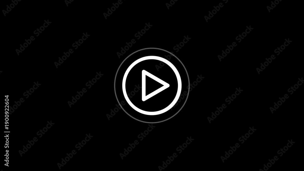 Minimalist white video play button icon on a black background Stock ...