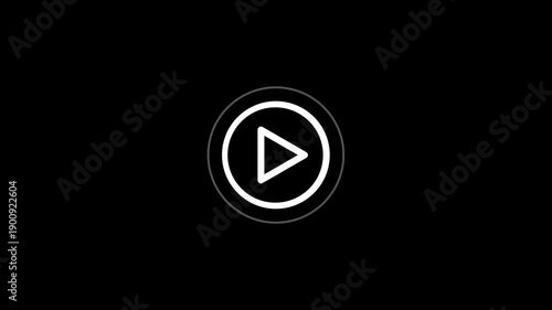 Minimalist white video play button icon on a black background