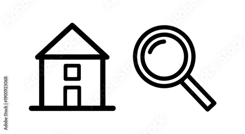 Illustration of house and magnifying glass icons for real estate search and analysis