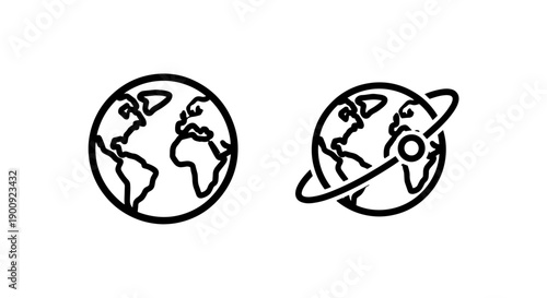 Globe icons with orbit lines, symbolizing global connection and travel