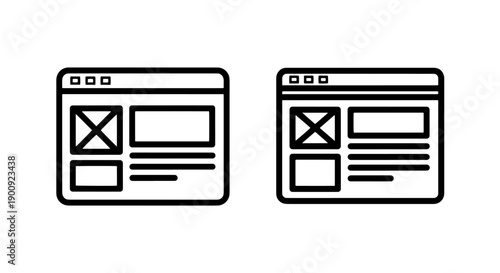 Two website window interface icons showing mockups of web page layouts with content placeholders.