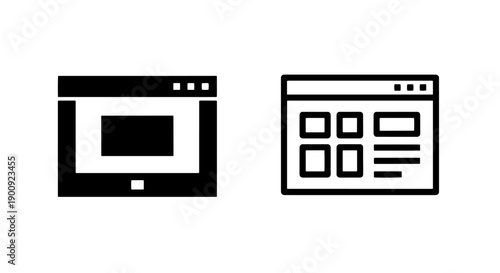Two icons: a filled dark screen with a white square and a web browser window outline.