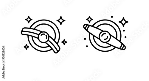 Two stylized icons depicting spinning propellers or rotors, suggesting movement or action.