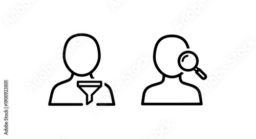Funnel icon and person silhouette, representing user filtering and segmentation for marketing.