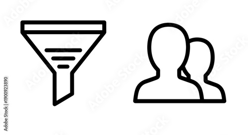 Funnel icon beside two person silhouettes, symbolizing audience filtering and group selection.