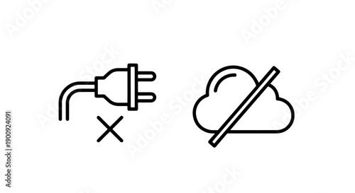 Power plug disconnected from cloud icon with cross symbol, digital illustration.