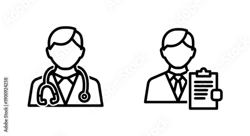 Doctor and medical professional with clipboard icons, indicating consultation and records.