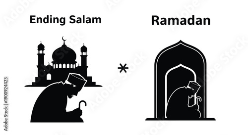 Ramadan Worship Silhouette Emblem Design