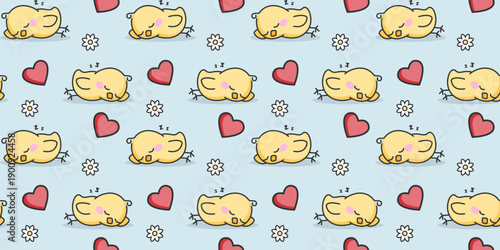 Kawaii Children's Pattern with Sleeping Chickens