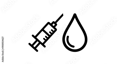Outline icon of a syringe next to a droplet, representing medicine or blood donation