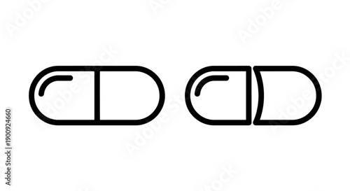 Minimalist outline icons of two capsules or pills side-by-side