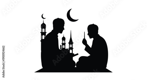 Ramadan Prayer Silhouette with Ablution Preparation