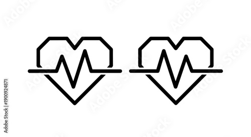 Two Heartbeat EKG Pulse Line Icons: Cardiology and Medical Health Symbols