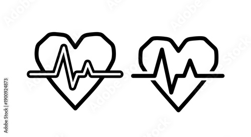 Heartbeat EKG Pulse Line Icons Set: Cardiology and Medical Health Symbols