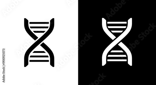 DNA Double Helix Icons on Black and White: Genetics, Biology, Science