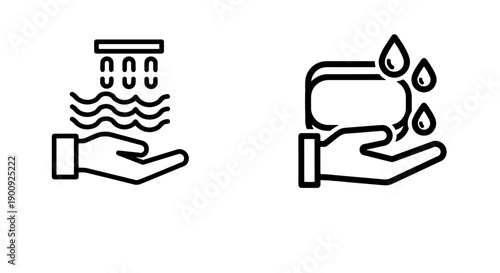 Icons depicting washing hands under running water and holding a bar of soap.