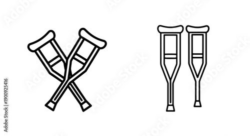 Line art icons of crossed crutches and a pair of standing crutches.