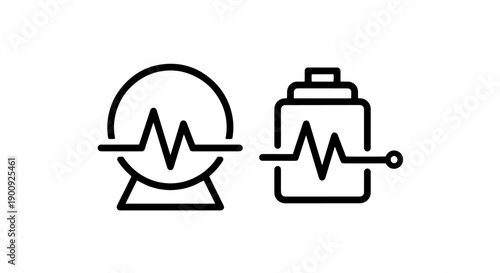 Icons showing a heartbeat line within a sphere and a rectangular shape.