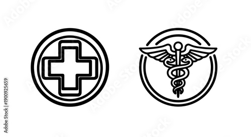Medical symbols: cross and caduceus icons
