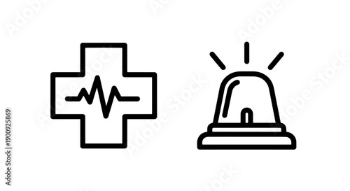 Medical Emergency Icons: Cross with Heartbeat and Alert Siren Light