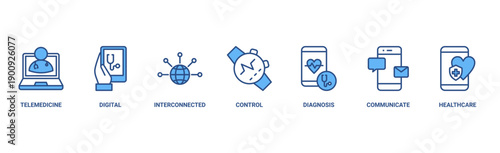 Digital health banner web icon vector illustration concept for technology in medical healthcare with icon of e-health, telemedicine, interconnected, smartwatch, diagnosis, email, and medical app