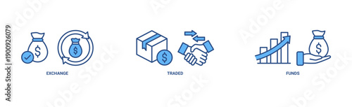 ETF banner web icon vector illustration concept Exchange Traded Funds Stock Market Investment with icon of money, cash flow, trading, transaction, bank, accounting, and growth