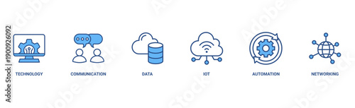 Digital transformation banner web icon vector illustration concept with icon of technology, communication, data, iot, ict, automation, internet, and networking