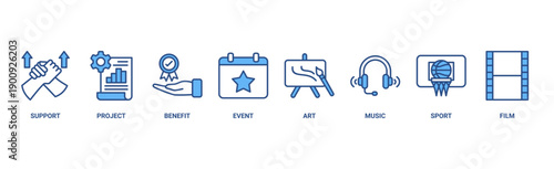 Sponsor banner web icon vector illustration concept with icon of support, project, benefit, art, event, music, sport, and film