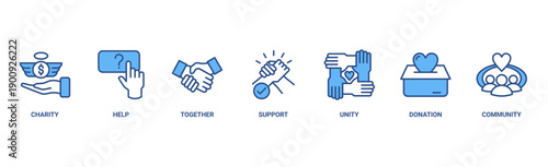 Volunteering banner web icon vector illustration concept for volunteer aid assistant with icon of charity, help, together, support, unity, donation, and community