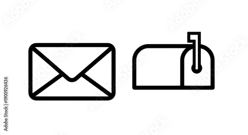 Envelope and mailbox icons, email and postal communication symbols, outline style