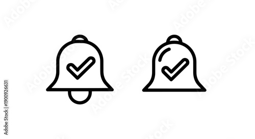 Outline icons of bells with checkmarks inside, signifying notifications or alerts