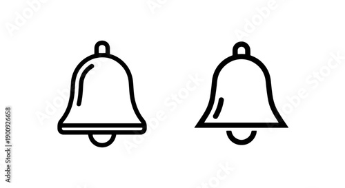 Pair of simple outline bell icons, vector graphics for notifications