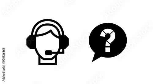 Headset icon and speech bubble with question mark, representing customer service and inquiry