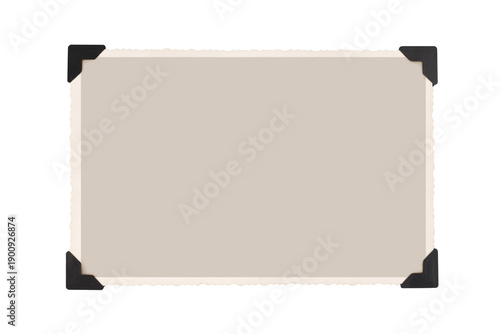Old Blank Photo Paper Frame with Corners Isolated on White and Png Transparent Background