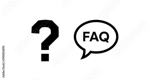 Question mark and FAQ text in speech bubbles, symbolizing inquiries and common answers