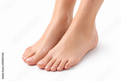 Healthy Bare Feet with Smooth Skin and Well-Maintained Nails Isolated on White Background, Foot Care and Wellness