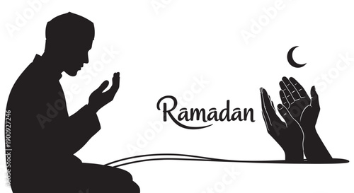 Ramadan Prayer and Quran Reading Silhouette